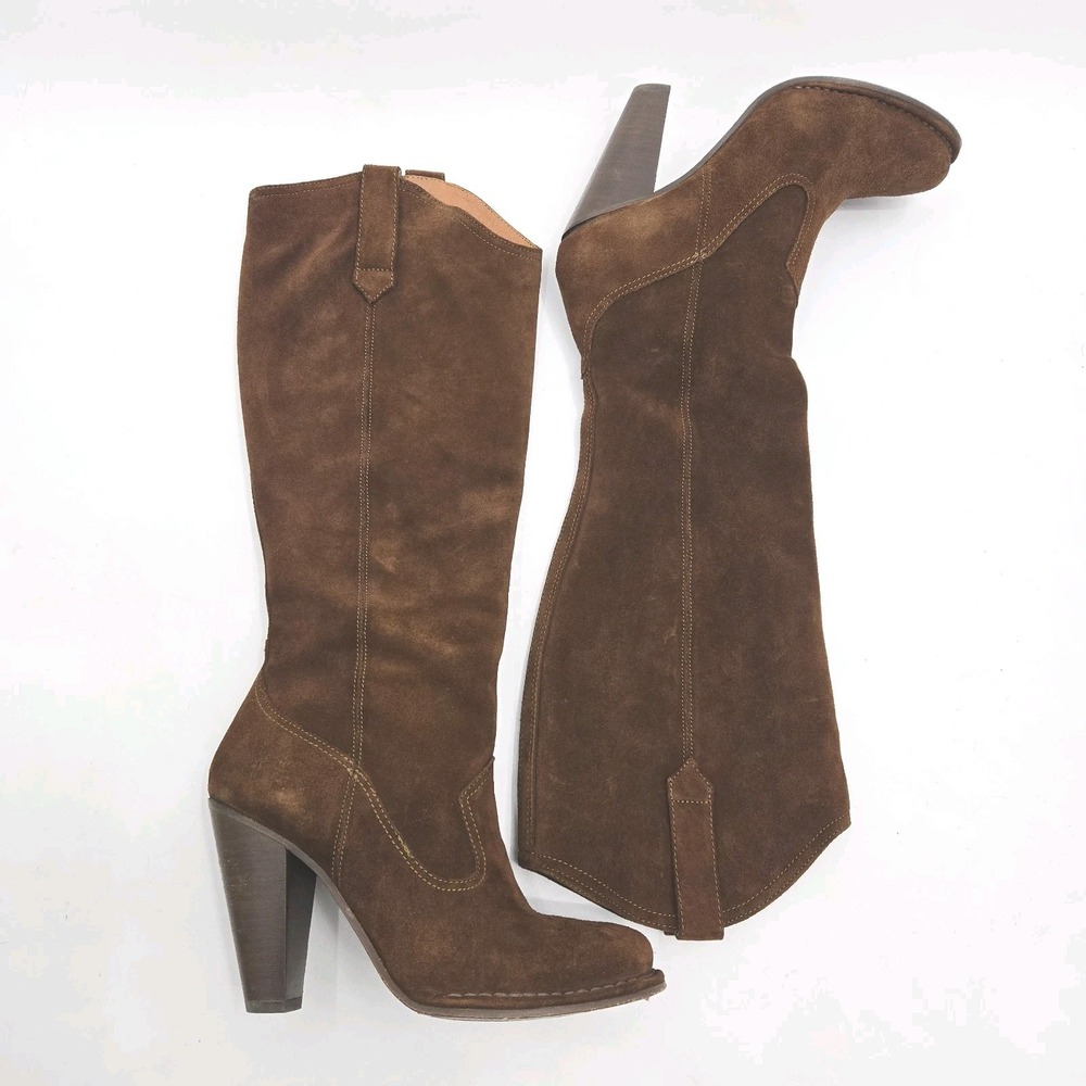 FRYE Madeline Boots Size 7 1/2 B Brown Suede Leather Tall High‎ Western Mexico
